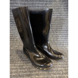 Coach Womens Rain Boots Galoshes Black Knee High Low Heel Pull On Rubber Size 10